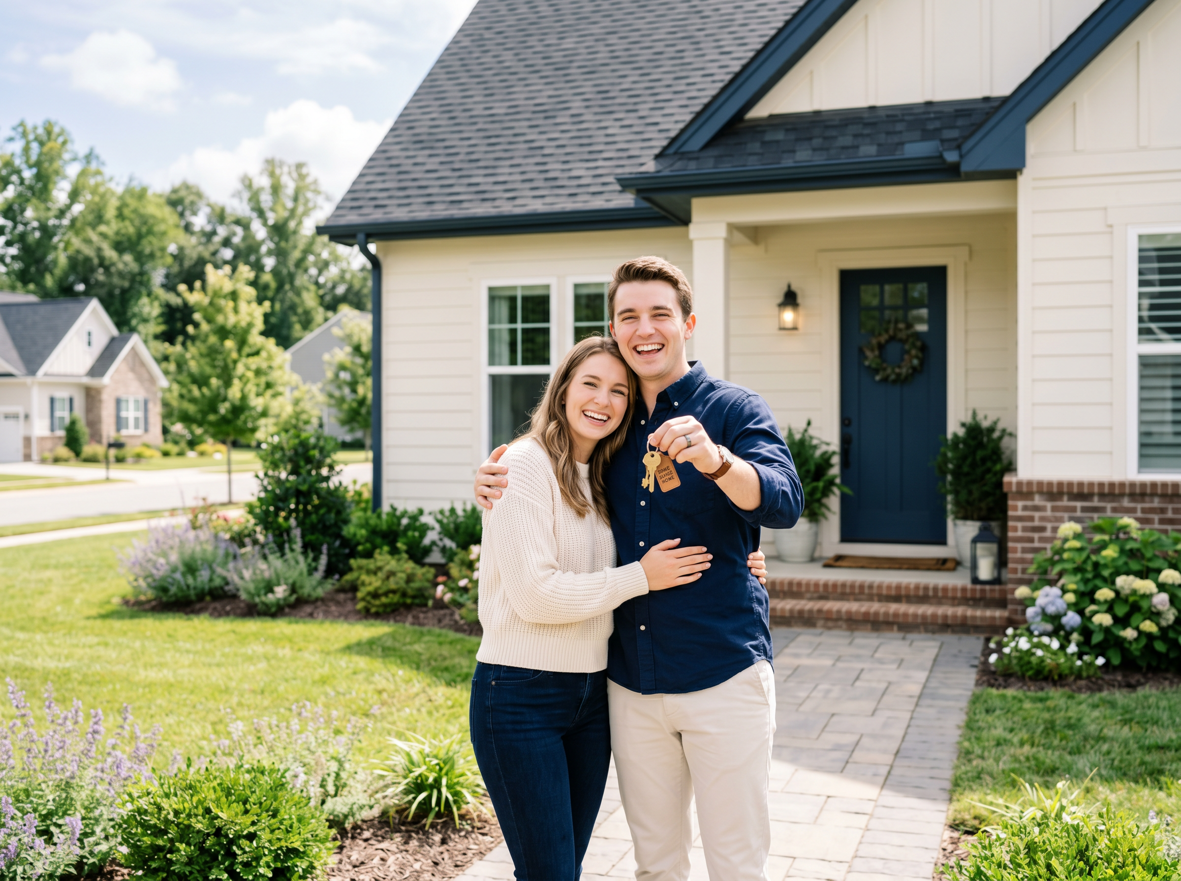 A couple receiving the keys to their first home